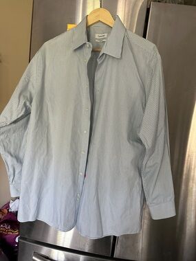 Calvin Klein Blue and White Pinstripe Dress Shirt